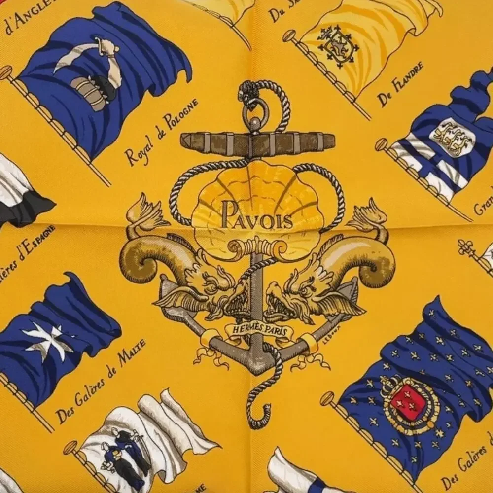 Hermes Carré 45cm 16” Square PAVOIS Silk Scarf Yellow x Multicolor W/Box - Picture 9 of 16